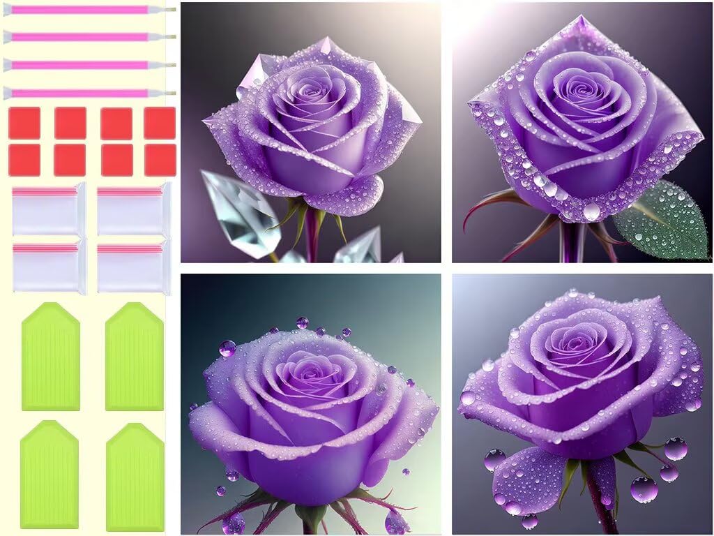 Amazon.co.jp: 4枚セット ダイヤモンドアート バラの花 ダイヤモンド